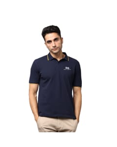 Greys & Blues Pima Polo T-Shirt - Navy Blue With Musterd Tipping